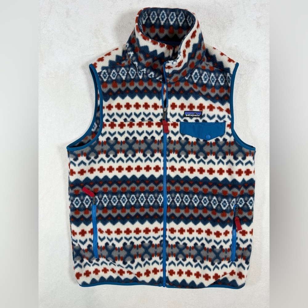 Patagonia Men’s Medium Artic Multicolor Fleece Vest with Blue Details